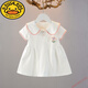 G.duck女童夏季戶(hù)外連衣裙兒童短袖女寶寶裙子2025新款小童甜美公主裙子 小花朵純色裙子 白色 90 cm