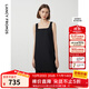 朗姿法式方領氣質高級感流蘇小黑裙女秋新款a字顯瘦連衣裙 黑色 XL