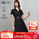 G2000【易打理】女裝春秋商場(chǎng)同款可機洗配腰帶短袖連衣裙主 不易皺-黑色V領(lǐng)37寸 L /38