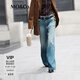 MO&Co.牛仔褲精工洗磨磨白棉質(zhì)設計感側縫分割高腰闊腿褲摩安珂 牛仔藍色 L /L