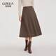 歌莉婭水洗羊毛半身裙女秋冬2025新款設計感八片裙傘裙1EDL2D11B 86Y咖啡色 S