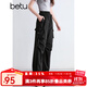 百圖betu女裝2025夏季新款休閑褲山系戶(hù)外工裝褲可束腳闊腿褲2504X08 黑色 L