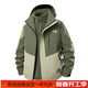 KASON李寧沖鋒衣三合一可拆卸男防風(fēng)防水抓絨內膽防水抗寒登山服女外套 男女同款-軍綠/卡其 S【90-105斤】