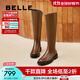 百麗（Belle）周雨彤同款月光騎士靴女冬季商場(chǎng)款顯瘦長(cháng)靴3EL73DG4 焦糖棕(啞光面) 37 (235mm)