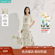 茵曼（INMAN）植物印花純棉半身裙2025夏季女裝新款松緊腰a字傘裙 杏色 XL