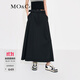 MO&Co.中高腰長(cháng)款壓褶寬松A字半身裙傘裙(附腰帶)設計感裙子摩安珂 黑色-第2批 S 160