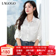 LAGOGO簡(jiǎn)約翻領(lǐng)寬松休閑襯衫女拉谷谷2025年夏季新款透氣中袖上衣 本白色 M