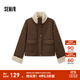 森馬外套女菱形格仿羊羔毛立領(lǐng)2024新款冬季慵懶寬松夾棉夾克復古 咖色調00355 165/88A/L