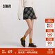 森馬（Semir）半身裙女格紋A字裙復古文藝氣質(zhì)冬俏皮時(shí)尚短裙小個(gè)子學(xué)院風(fēng) 灰藍色調00428 S