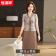 恒源祥媽媽夏裝2025新款桑蠶絲V領(lǐng)短袖連衣裙女中老年假兩件洋氣裙子夏 圖片色 2XL 建議105-120斤