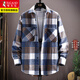 啄木鳥(niǎo)休閑格子襯衫男士裝長(cháng)袖秋冬季加厚款外套青少年潮流寬松襯衣服 CS84藍格 2XL
