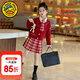 G.duck童裝女童套裝春秋學(xué)院風(fēng)兒童JK裙子洋氣可愛(ài)女大童毛衣襯衫三件套 紅色三件套 150 （建議身高140cm 12-13歲）