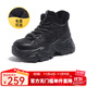 駱駝（CAMEL）絨里老爹鞋冬季女鞋新款經(jīng)典黑白雙色休閑增高運動鞋 L23W283162M黑色 （毛里） 38