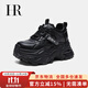 HR赫蓮娜女鞋子2025年秋季新款超厚底增高氣墊運動(dòng)老爹鞋 黑色35