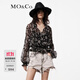 MO&Co.上衣5A桑蠶絲佩斯里花紋花邊立領(lǐng)高腰收褶浪漫法式襯衫摩安珂 黑底白花色 S 160