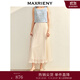 MAXRIENY浪漫度假風(fēng)收腰傘擺半身裙精致優(yōu)雅感長(zhǎng)裙A字高腰雪紡裙 米白 L