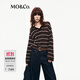 MO&Co.針織衫2025秋新品美麗諾綿羊毛輕量感條紋亨利領(lǐng)MBE3SWTT15 布朗尼色 S /160