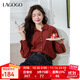 LAGOGO桃皮絨安可拉紅顯白襯衫女拉谷谷2025秋季新款氣質(zhì)薄款外套 紅棕色 M