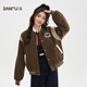 三福（SANFU）厚外套2025冬季學(xué)院風(fēng)圓標刺繡夾棉棒球服上衣女裝513349 咖啡色 S