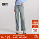 森馬（Semir）森柔牛仔|牛仔褲女抓毛闊腿褲街頭個(gè)性冬季寬松長(cháng)褲103724124001B