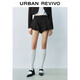 UR春季新款女裝簡(jiǎn)約休閑壓褶高腰花苞短褲UYU650013 黑色 (偏短) S