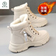 啄木鳥(niǎo)真皮運動(dòng)鞋女2025新款秋冬季厚底加絨二棉鞋雪地靴保暖皮面馬丁靴 卡其色（加絨款） 37