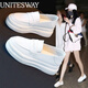UNITESWAY小白鞋女2026年新款厚底休閑皮鞋小個(gè)子內增高女鞋護士皮面單鞋女 白色內增高 38
