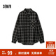 森馬（Semir）長(cháng)袖襯衫男格紋絨感牛仔外套不規則下擺冬季寬松上衣103724105101