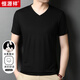 恒源祥短袖T恤男士休閑V領(lǐng)純色夏季薄款含桑蠶絲透氣潮流體恤衫 黑色 