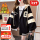 招晴瑜大童女裝12到15歲女孩棒球服女童冬季加厚連帽開(kāi)衫初高中學(xué)生棉服 黑色+【加絨加厚】 薄絨外套 165 M 【95-110斤】