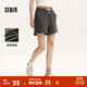 森馬（Semir）森馬休閑褲女松緊腰寬松直筒褲潮流夏開(kāi)叉質(zhì)感短褲基礎百搭運動(dòng)風(fēng) 黑灰色調00392 S /155/62A