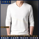 UOSO輕奢品牌V領(lǐng)上衣男長(cháng)袖t恤男絲光春秋季雞心領(lǐng)高級打底衫男 3912白色 L
