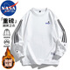 NASA MARVEL衛衣男秋冬T恤圓領(lǐng)上衣美式加絨加厚打底衫情侶裝 白色加絨 XL