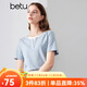 百圖betu女裝夏季新款T恤圓領(lǐng)拼接假兩件正肩顯瘦短袖女2406T08 藍色 L