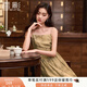 香影【天絲】新中式國風(fēng)吊帶連衣裙女2025春夏新款水墨印花無(wú)袖裙 櫻草黃 L