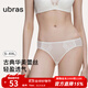 ubras洛可可深U聚攏模杯美背文胸罩透氣性感蕾絲細肩帶內衣女 內褲-白色 M