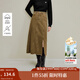 茵曼2025秋冬女裝新款復(fù)古毛邊開(kāi)叉水洗牛仔半身裙高腰顯瘦A字裙 深咖色 M