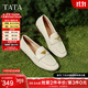 他她（TATA）平底樂(lè )福鞋小金豆2025秋季新款女白色小皮鞋單鞋女 米白 37