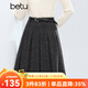 百圖（betu）女裝2025年冬季新款半身裙高級感亮片百褶裙A字短裙裙子女2511T64 深灰 S