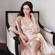 法奈蜜真絲睡袍女士性感蕾絲吊帶睡裙套裝秋冬季高檔100%桑蠶絲睡衣 香檳粉 M 160 【使用沐浴露手洗】