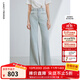 朗姿純棉法式復古微喇高級感氣質(zhì)高腰顯瘦褲子女夏新款牛仔褲 水藍色 S