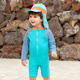 Yinbeler連體嬰兒泳衣男童泳衣游泳衣男童長(cháng)袖兒童泳衣男小童寶寶沙灘溫泉 湖藍（連體泳衣+帽） 100 (M) 4碼身高90-100cm