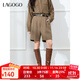 LAGOGO高腰顯瘦巴恩風(fēng)短褲女2024年拉谷谷冬季新款含羊毛五分褲 棕色 L