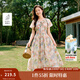 茵曼海邊度假碎花吊帶連衣裙女2025年夏季新款多巴胺絕美印花長(cháng)裙 水墨紅花 XL