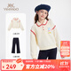 英氏（YEEHOO）兒童套裝女童秋季衛衣褲子兩件套棉柔親膚女孩衣服秋裝中小童裝 莓果妙語(yǔ)套裝-米白 130
