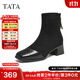他她（TATA）女鞋靴子2025冬商場(chǎng)同款新款時(shí)裝靴女百搭顯瘦粗跟短靴子CE501DD5 黑色 36