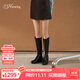 73Hours董潔同款女鞋夜游巴士2024冬季新款兩穿顯瘦切爾西靴長(cháng)筒騎士靴 黑色 39