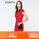 PORTS寶姿  春夏新品女裝簡(jiǎn)約不對稱(chēng)修身短袖連衣裙LN8D024KWB008 火焰紅 XS (2)