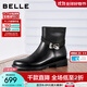 百麗（Belle）復古牛皮百搭時(shí)裝靴女2025冬新商場(chǎng)同款搭扣氣質(zhì)短靴3QF48DD5預售 黑色 38