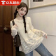 LZJV法式甜美少女蕾絲打底衫女春秋新款內搭外穿長(cháng)袖小眾拼接下擺上衣 杏色蕾絲邊 M （建議96-110斤）